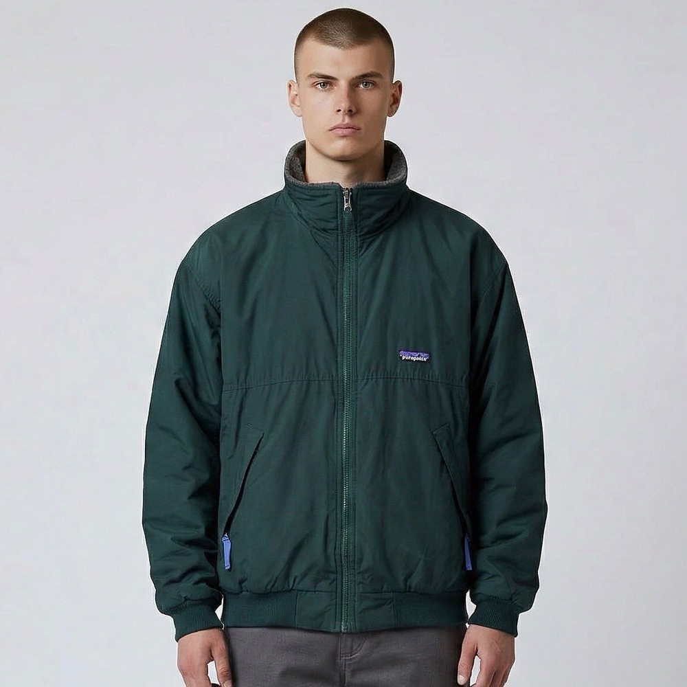 VTG Patagonia Shelled Synchilla Jacket Mens M Green Fleece Lined Bomber USA